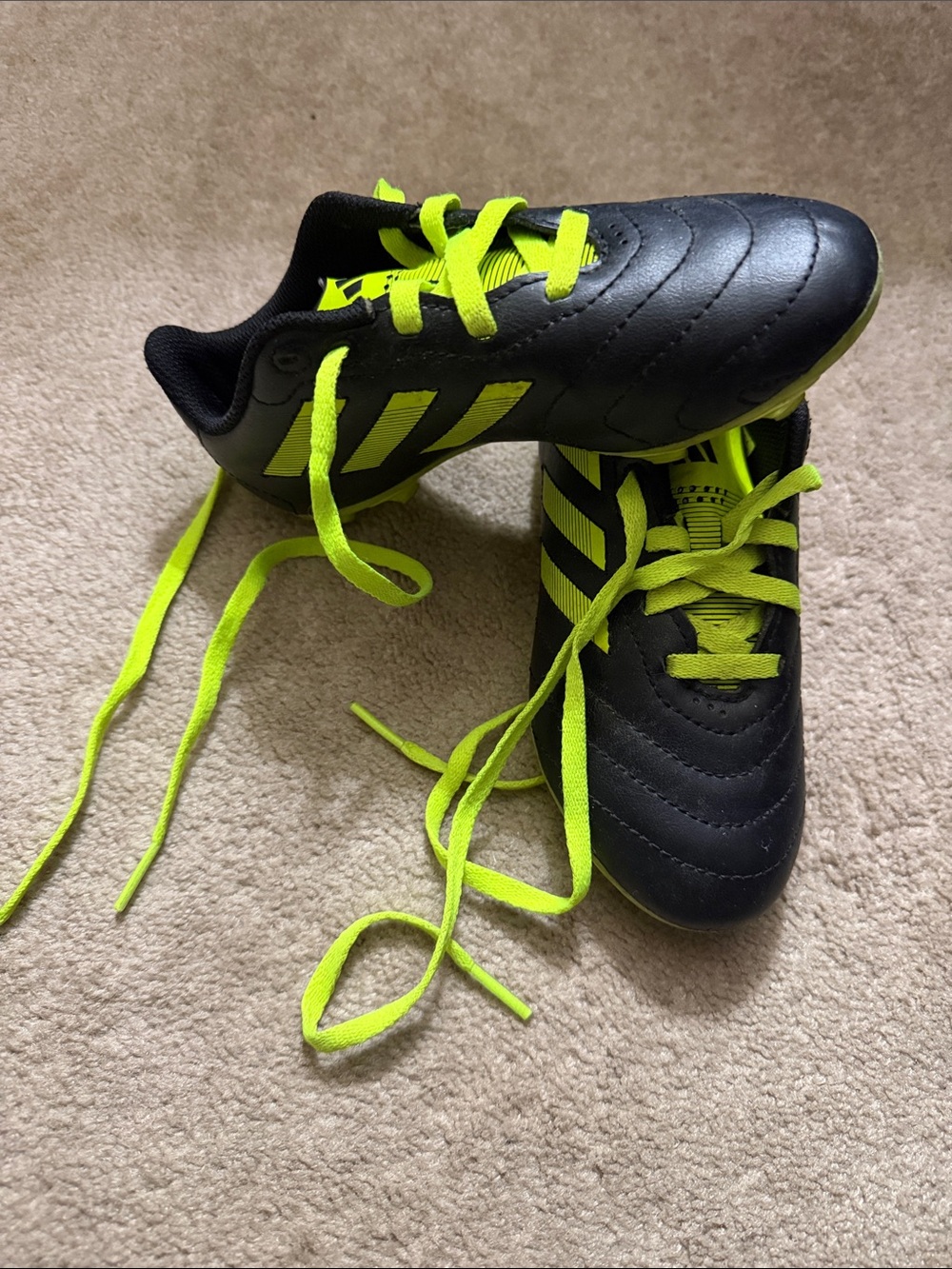 adidas Kids Black and Neon Yellow Soccer Shoes